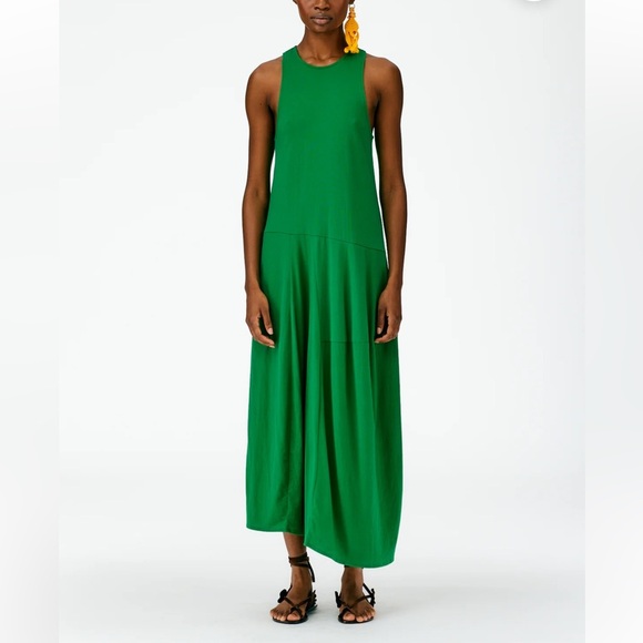 Tibi Sleeveless T-Shirt Dress 2 Green Casual Cotton Racerback Asymmetrical Prep - Picture 2 of 16